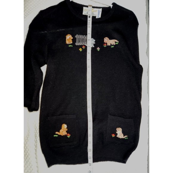 Vintage Cyn Les Womens Medium Black Shirlee Designs Embroidered Sweater Dogs‎ - Picture 8 of 9